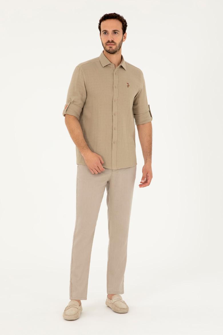 Erkek Açık Haki Uzun Kollu Gömlek - 50283723007