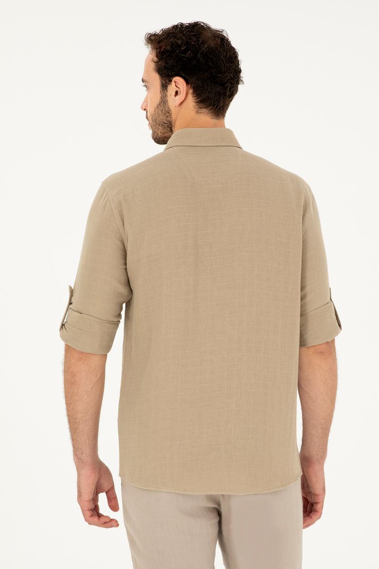 Erkek Açık Haki Uzun Kollu Gömlek - 50283723007