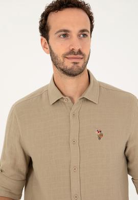 Erkek Açık Haki Uzun Kollu Gömlek - 50283723007