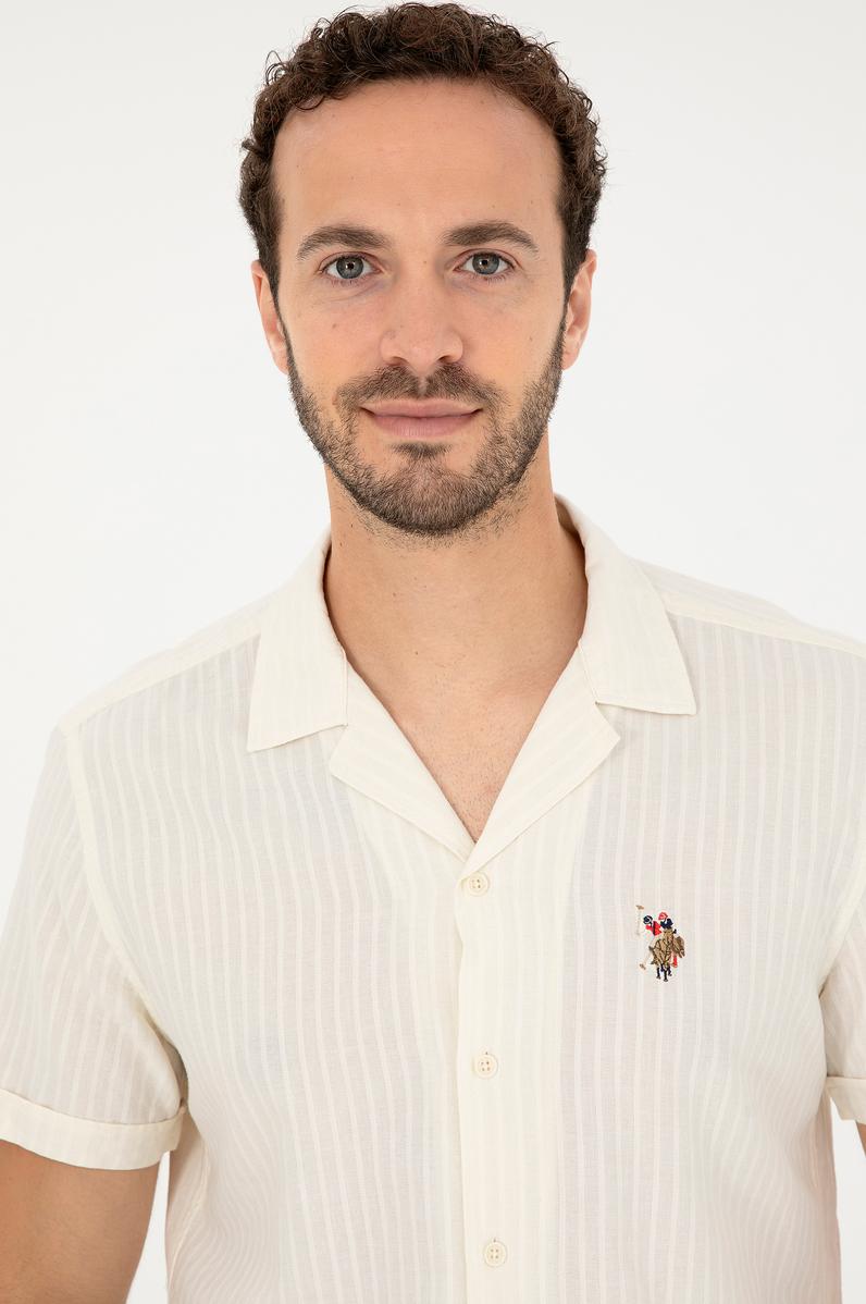Erkek Ekru Kısa Kollu Gömlek
