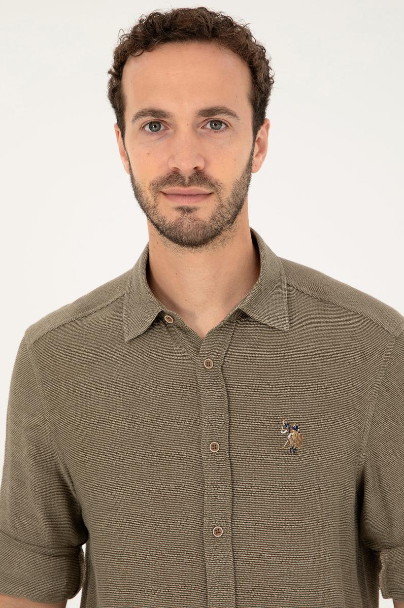 Erkek Haki Uzun Kollu Gömlek