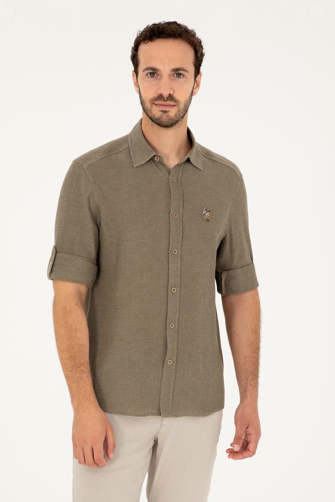 Erkek Haki Uzun Kollu Gömlek