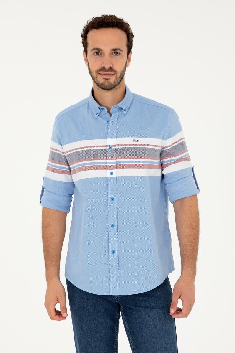 Erkek Saks Uzun Kollu Gömlek