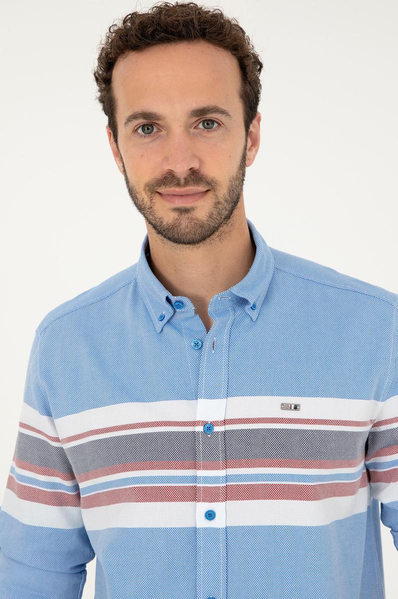 Erkek Saks Uzun Kollu Gömlek