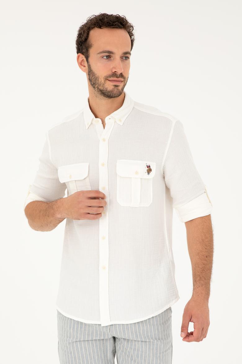 Erkek Ekru Uzun Kollu Gömlek