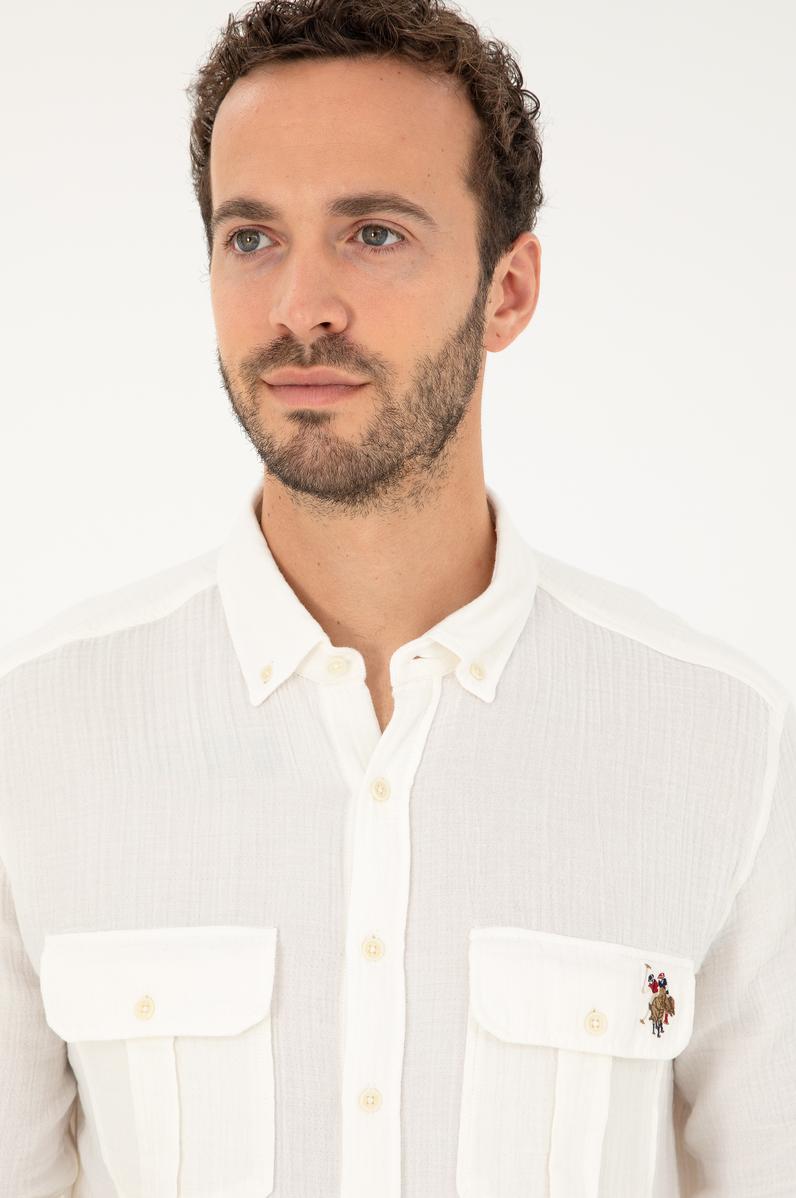 Erkek Ekru Uzun Kollu Gömlek