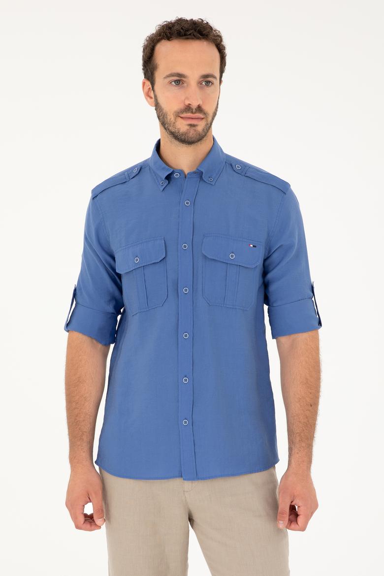 Erkek Mavi Uzun Kollu Gömlek