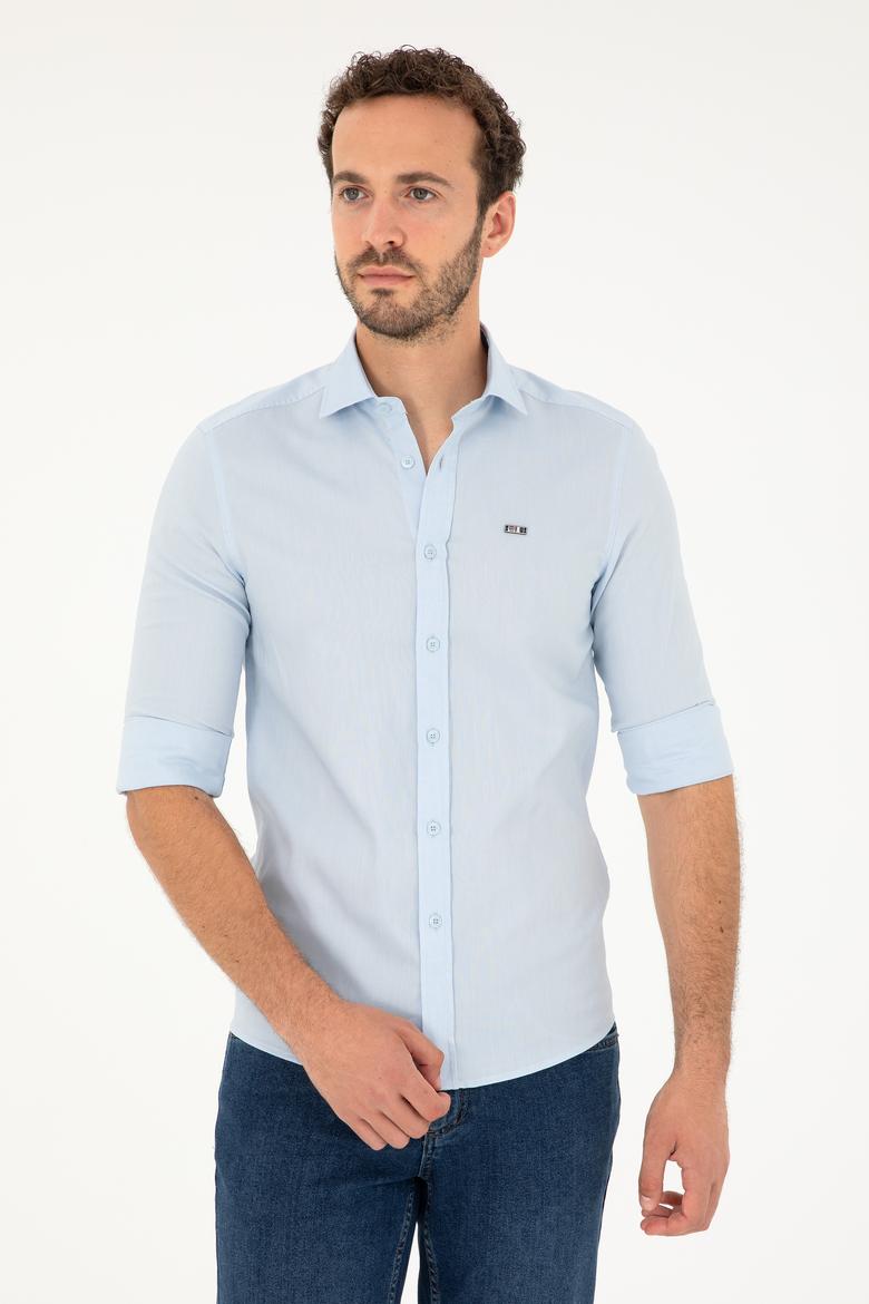Erkek Açık Mavi Uzun Kollu Basic Gömlek