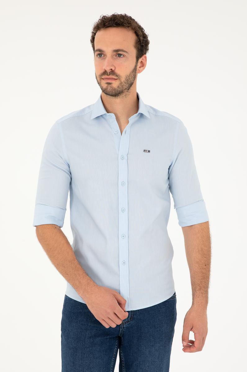 Erkek Açık Mavi Uzun Kollu Basic Gömlek