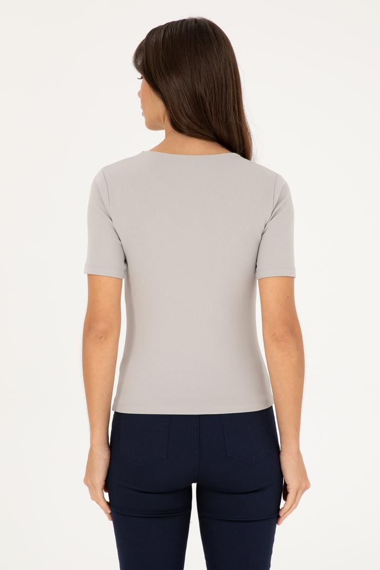 Kadın Gri Melanj Tişört - 50294782005