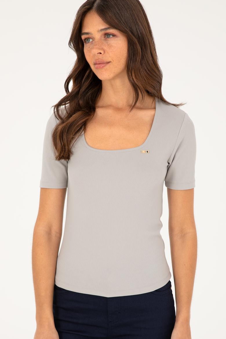 Kadın Gri Melanj Tişört - 50294782005