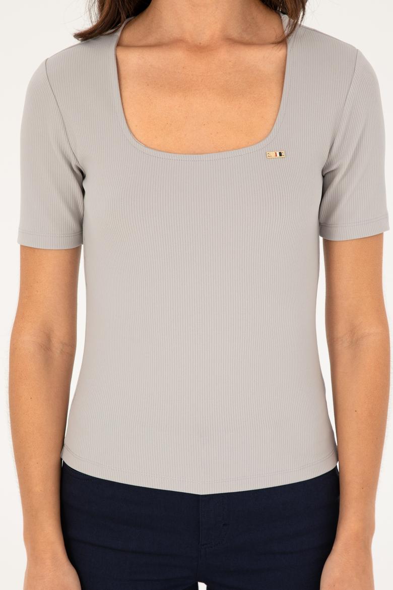 Kadın Gri Melanj Tişört - 50294782005