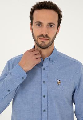 Erkek Saks Uzun Kollu Basic Gömlek - 50271292055