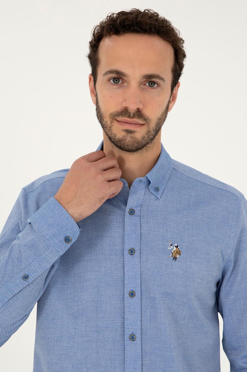 Erkek Saks Uzun Kollu Basic Gömlek