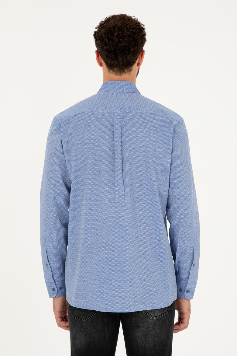 Erkek Saks Uzun Kollu Basic Gömlek - 50271292055