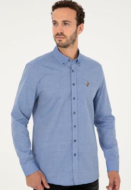 Erkek Saks Uzun Kollu Basic Gömlek - 50271292055