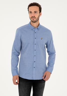 Erkek Saks Uzun Kollu Basic Gömlek - 50271292055