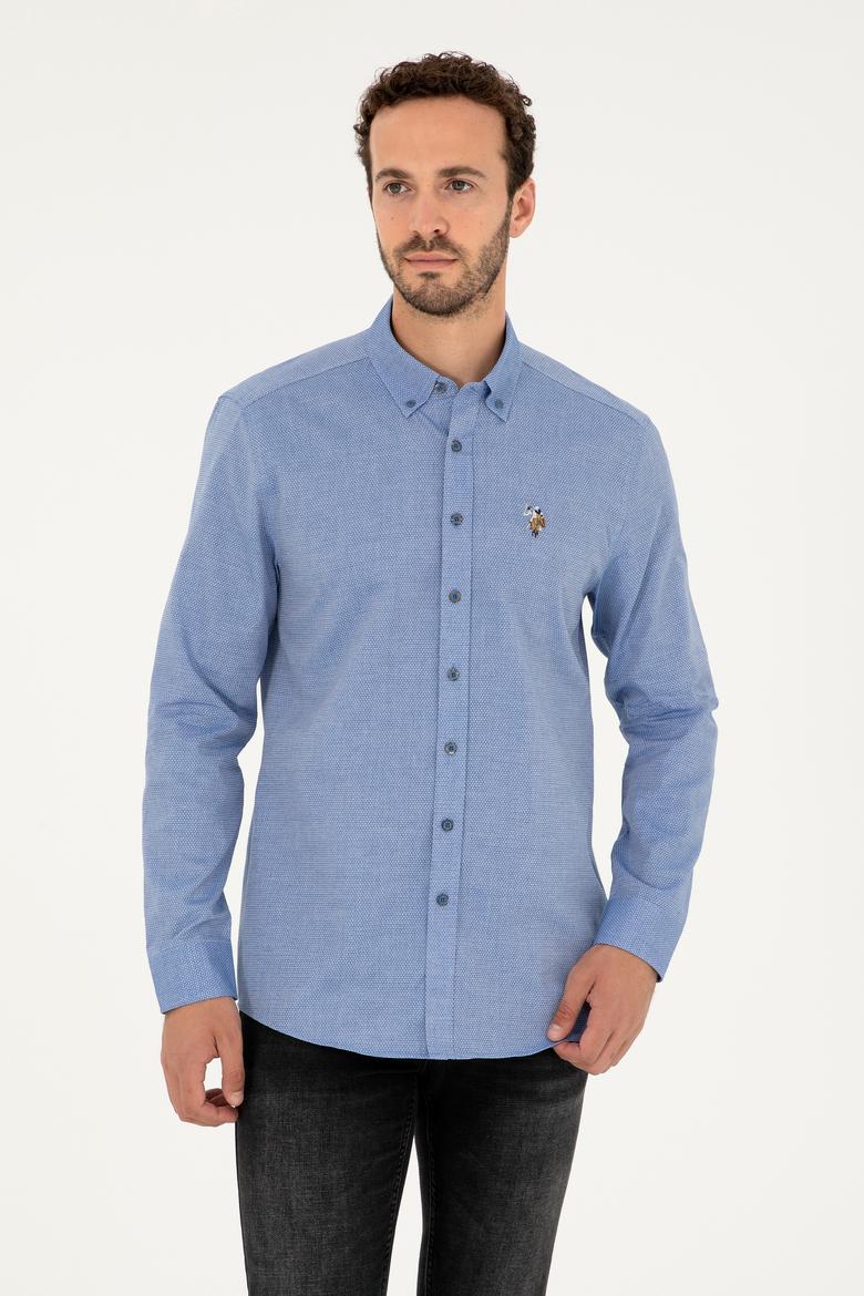 Erkek Saks Uzun Kollu Basic Gömlek