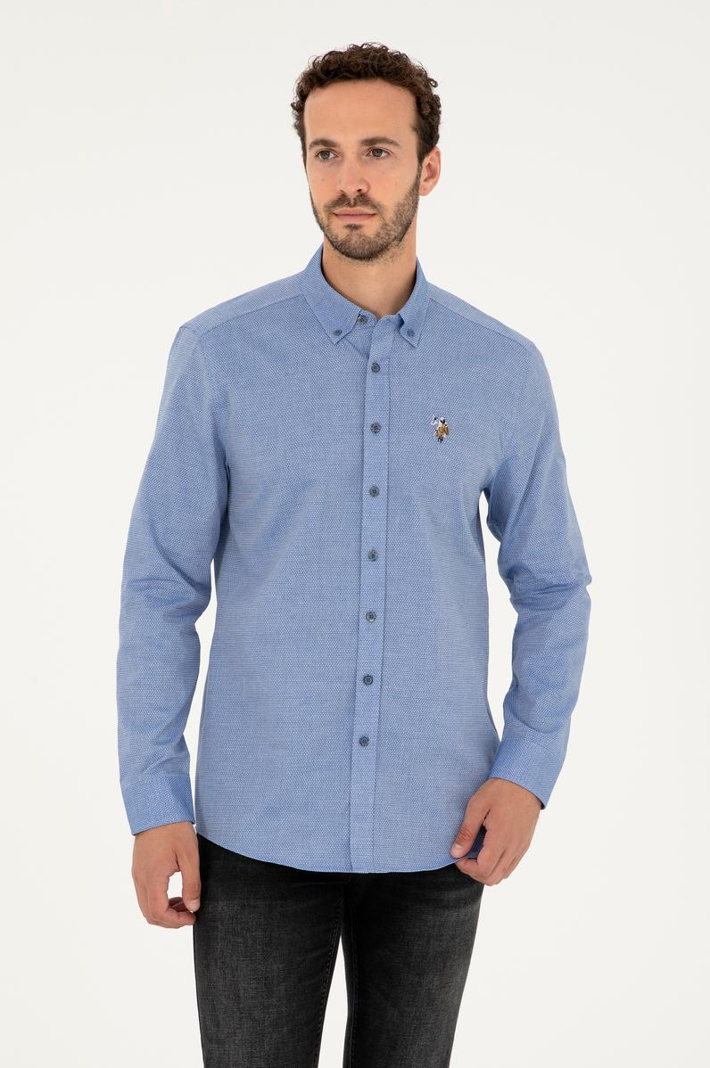 Erkek Saks Uzun Kollu Basic Gömlek