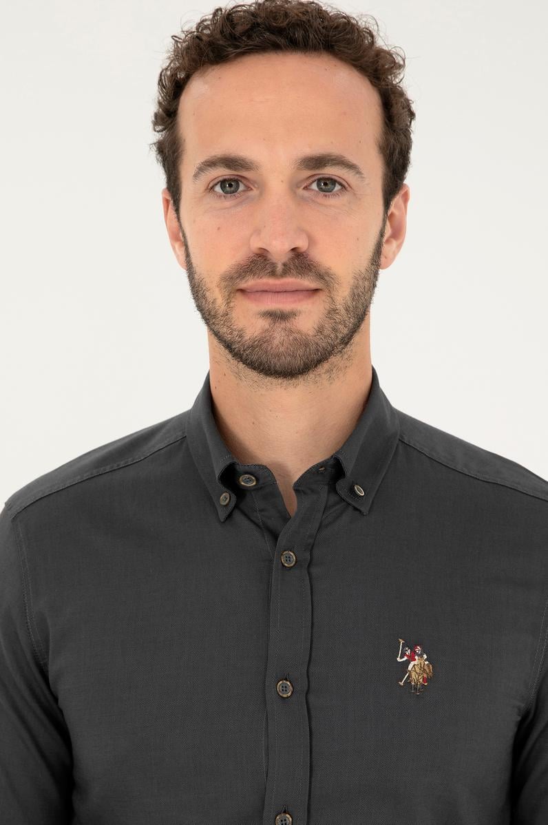 Erkek Antrasit Uzun Kollu Basic Gömlek