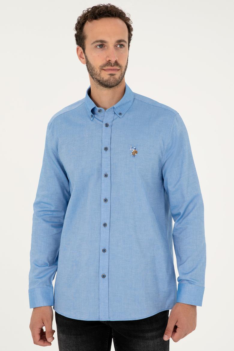 Erkek Saks Uzun Kollu Basic Gömlek - 50271277030