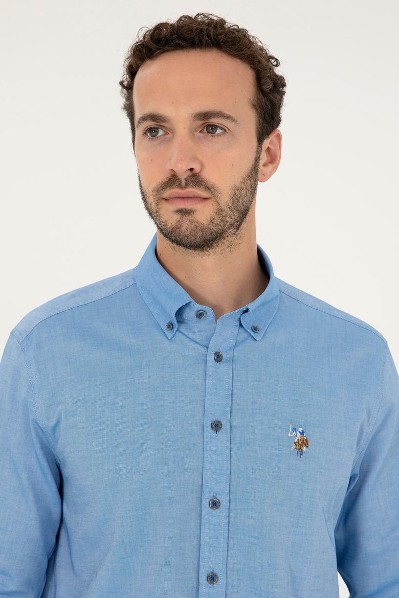 Erkek Saks Uzun Kollu Basic Gömlek - 50271277030