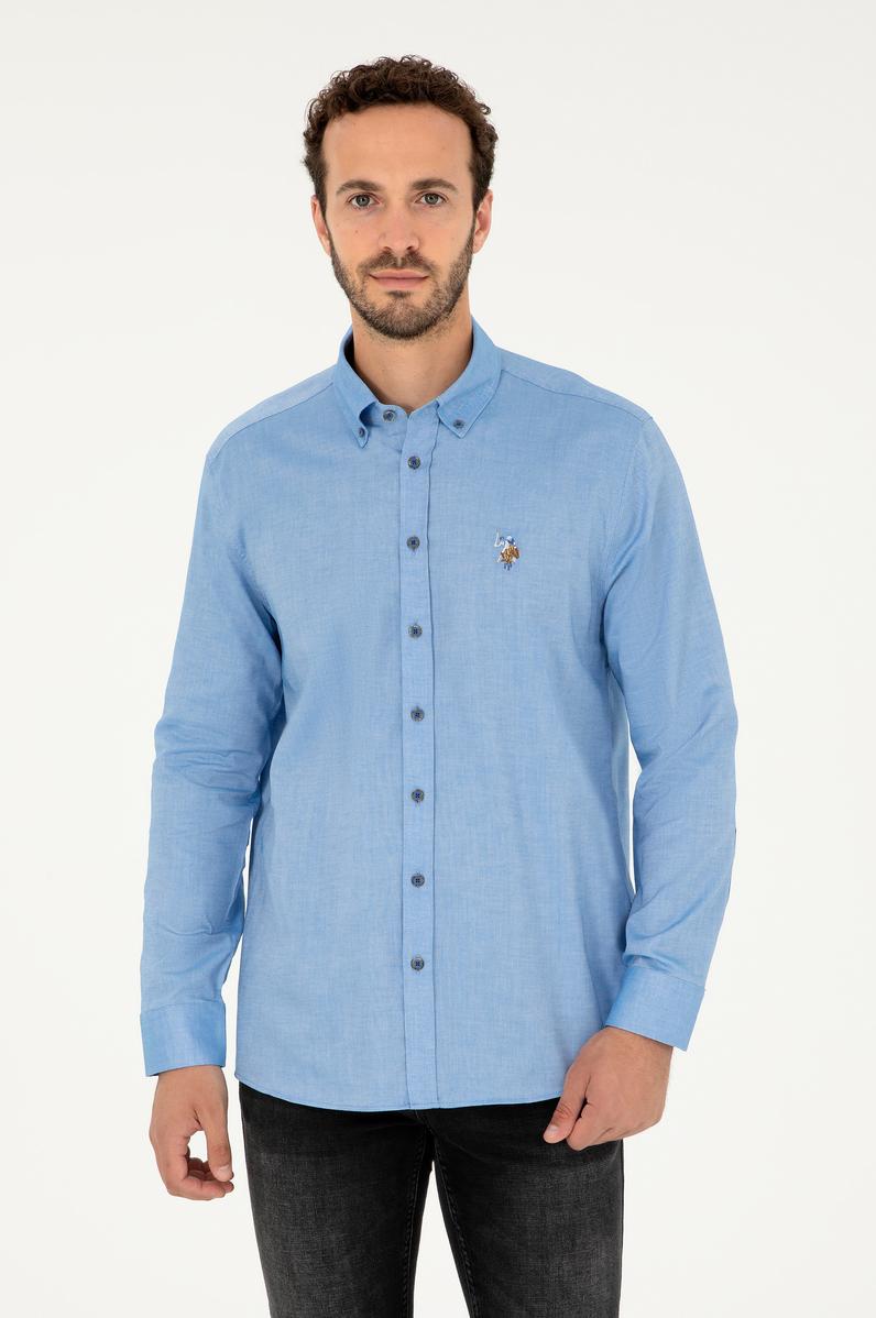 Erkek Saks Uzun Kollu Basic Gömlek