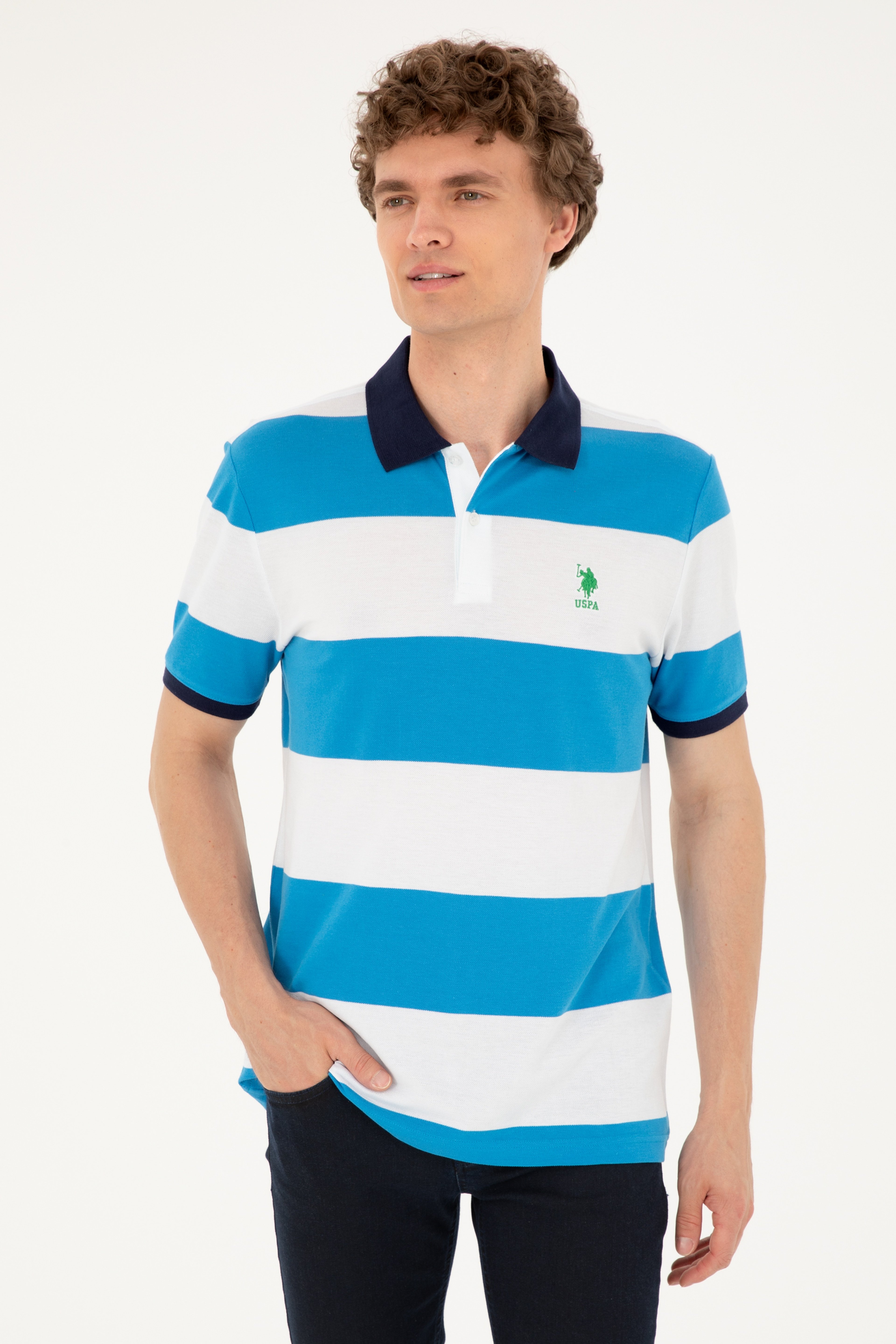 Erkek Regular Fit Polo Yaka Saks Tişört - Image 1