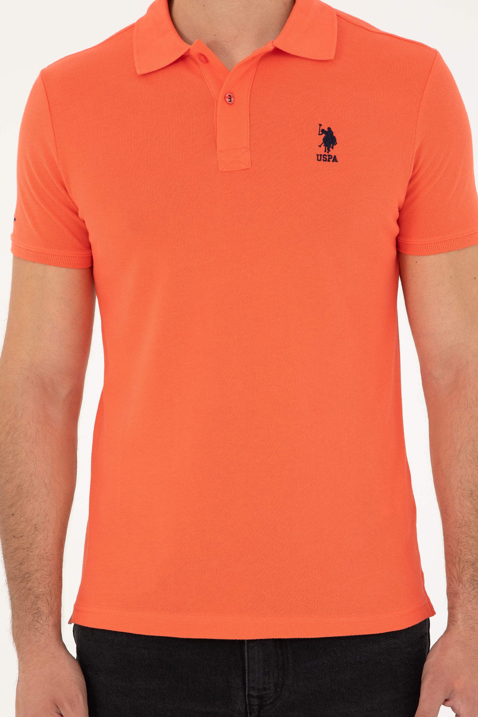 Erkek Slim Fit Polo Yaka Nar Çiçeği Basic Tişört