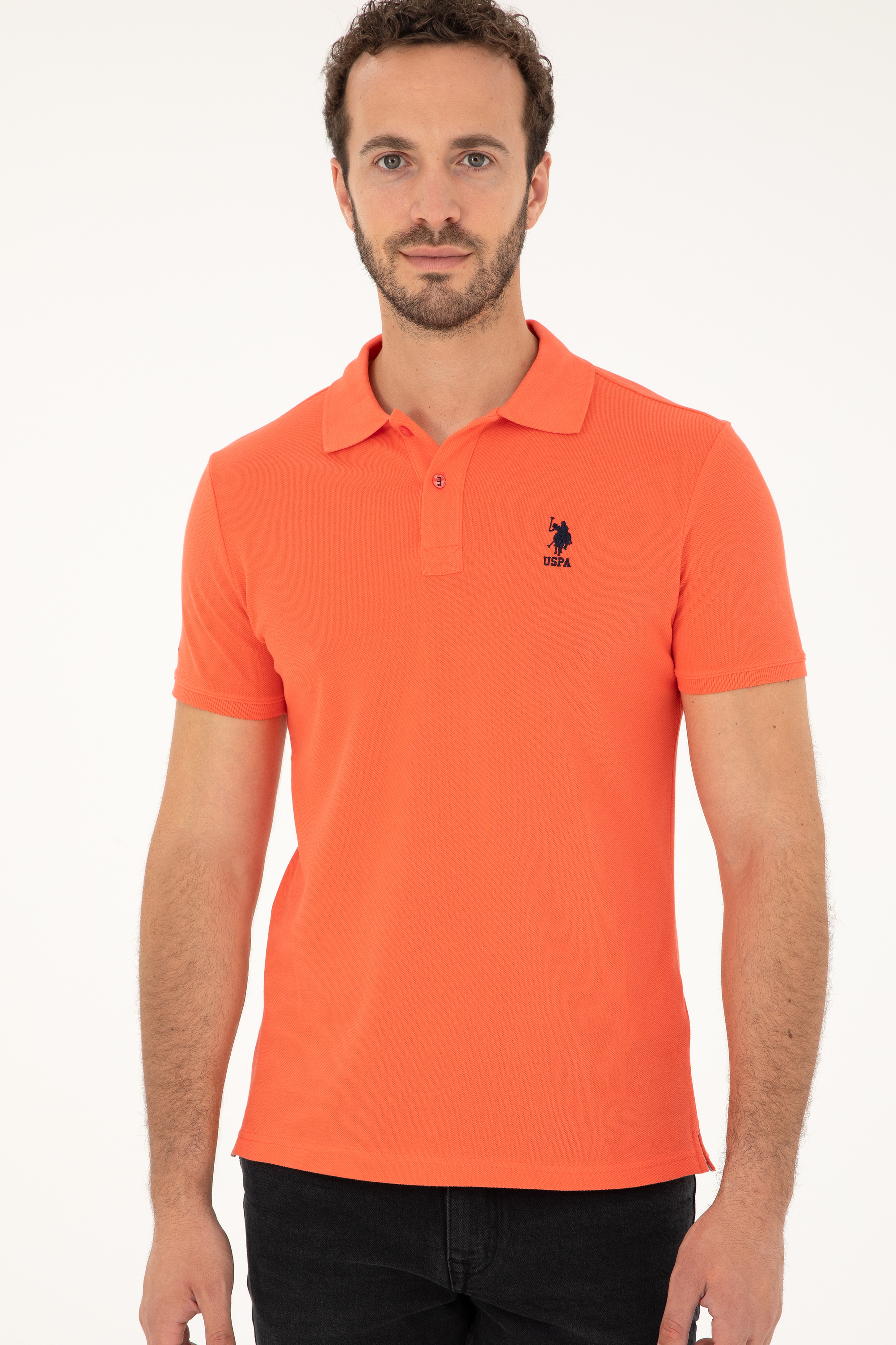 Erkek Slim Fit Polo Yaka Nar Çiçeği Basic Tişört - Image 3