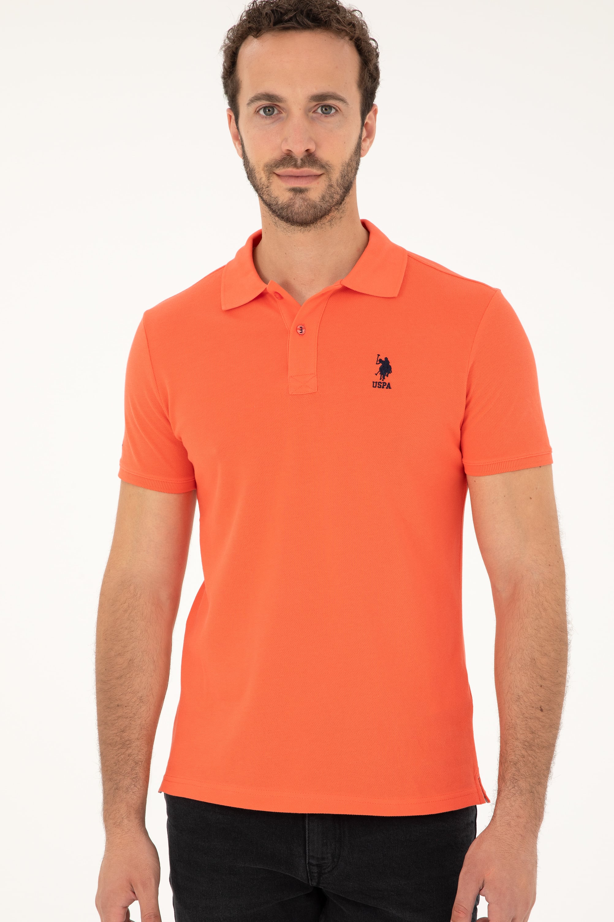 Erkek Slim Fit Polo Yaka Nar Çiçeği Basic Tişört