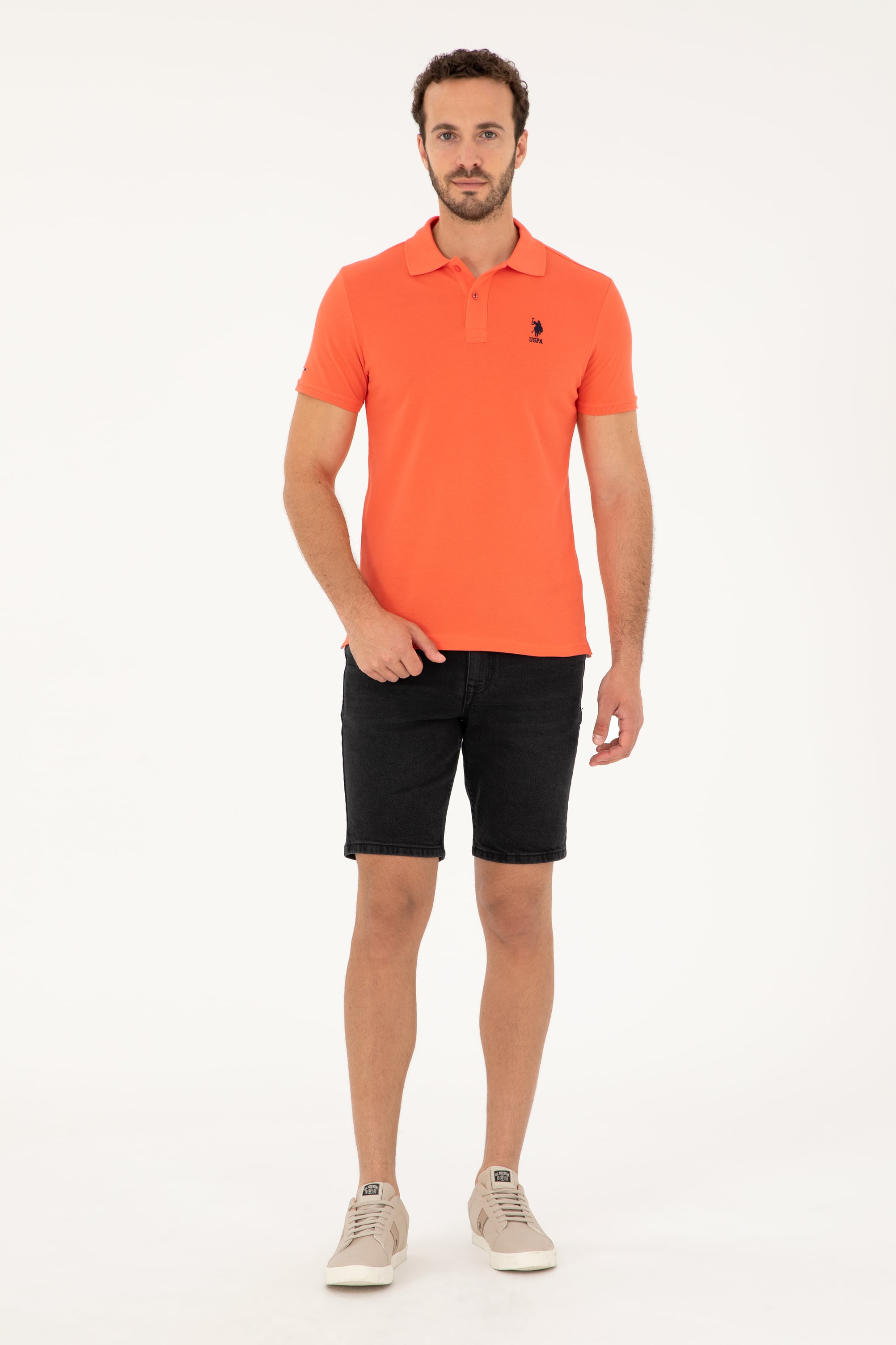 Erkek Slim Fit Polo Yaka Nar Çiçeği Basic Tişört