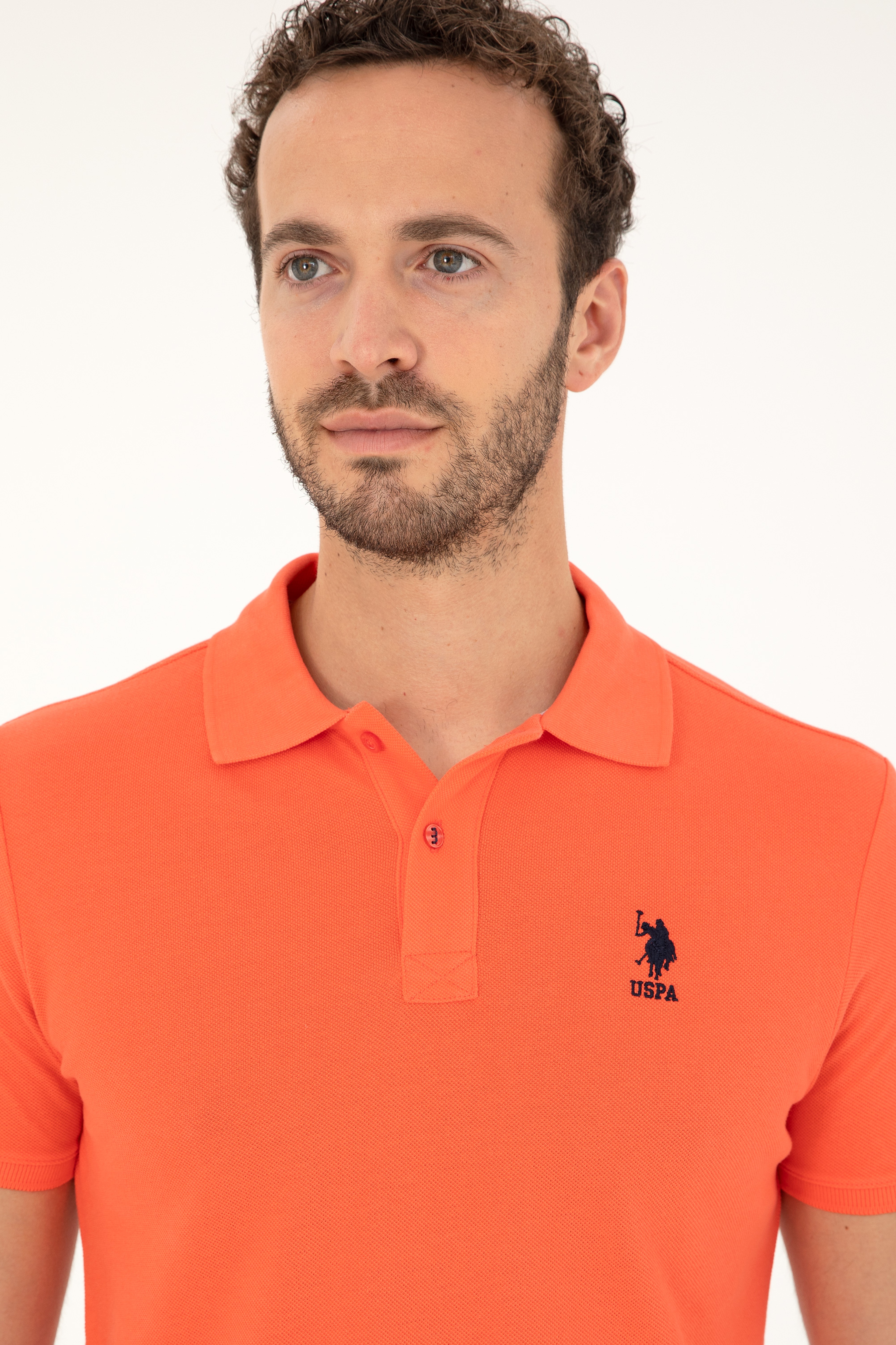 Erkek Slim Fit Polo Yaka Nar Çiçeği Basic Tişört - Image 2
