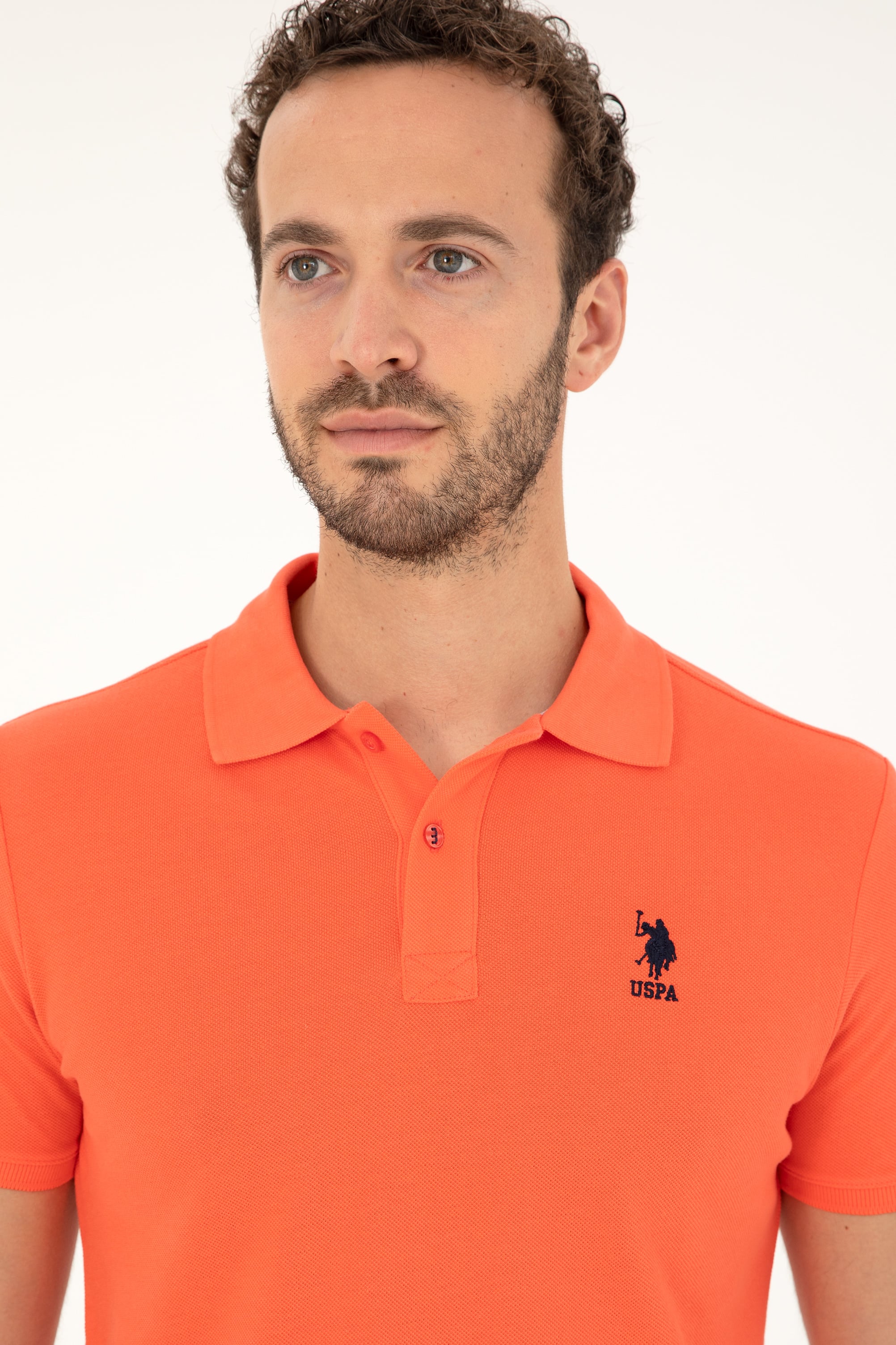 Erkek Slim Fit Polo Yaka Nar Çiçeği Basic Tişört