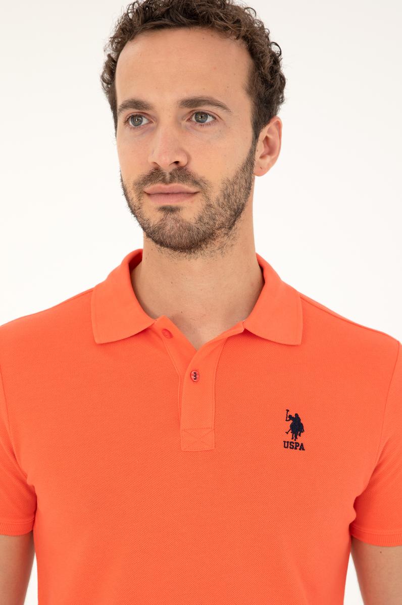 Erkek Slim Fit Polo Yaka Nar Çiçeği Basic Tişört