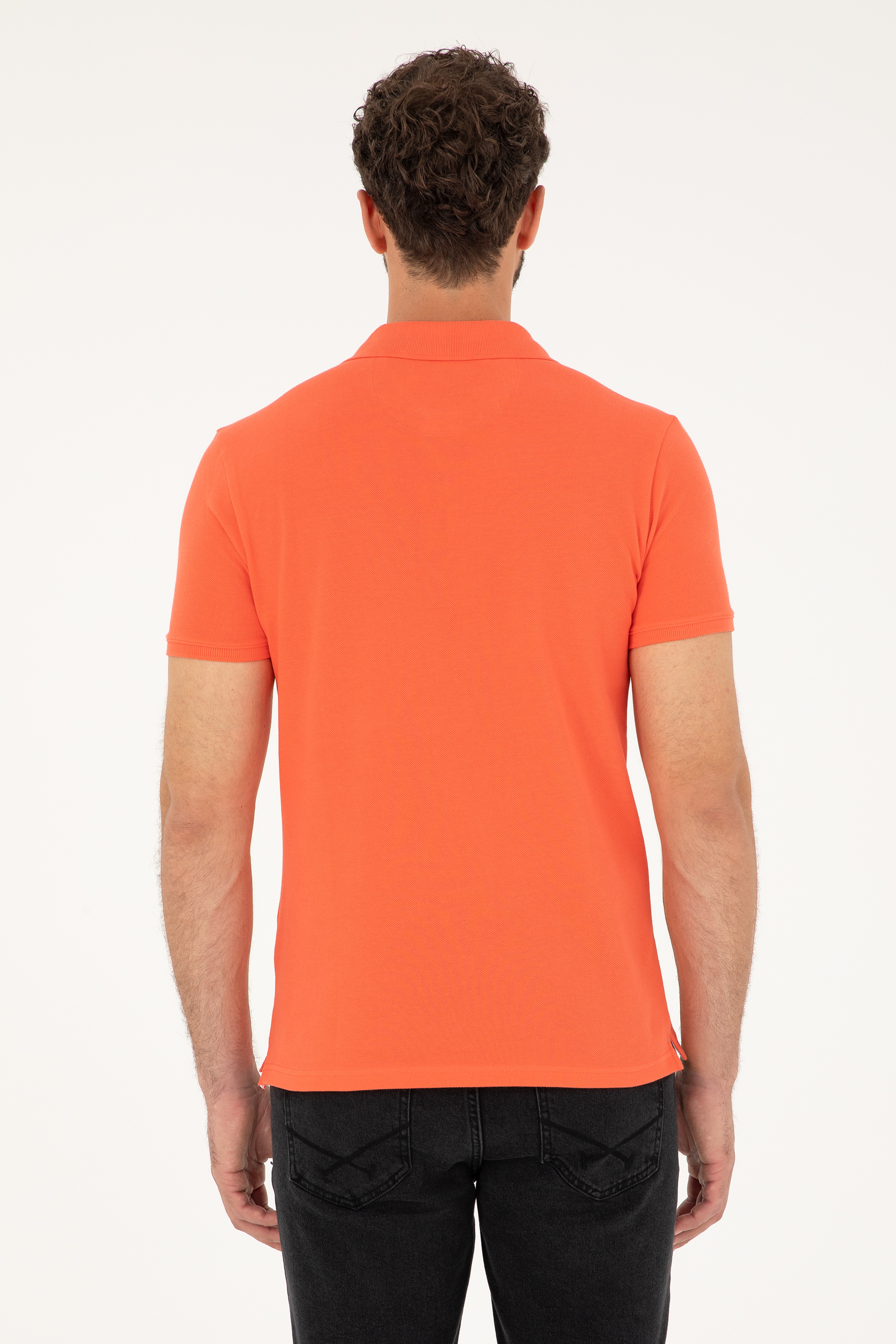 Erkek Slim Fit Polo Yaka Nar Çiçeği Basic Tişört - Image 5