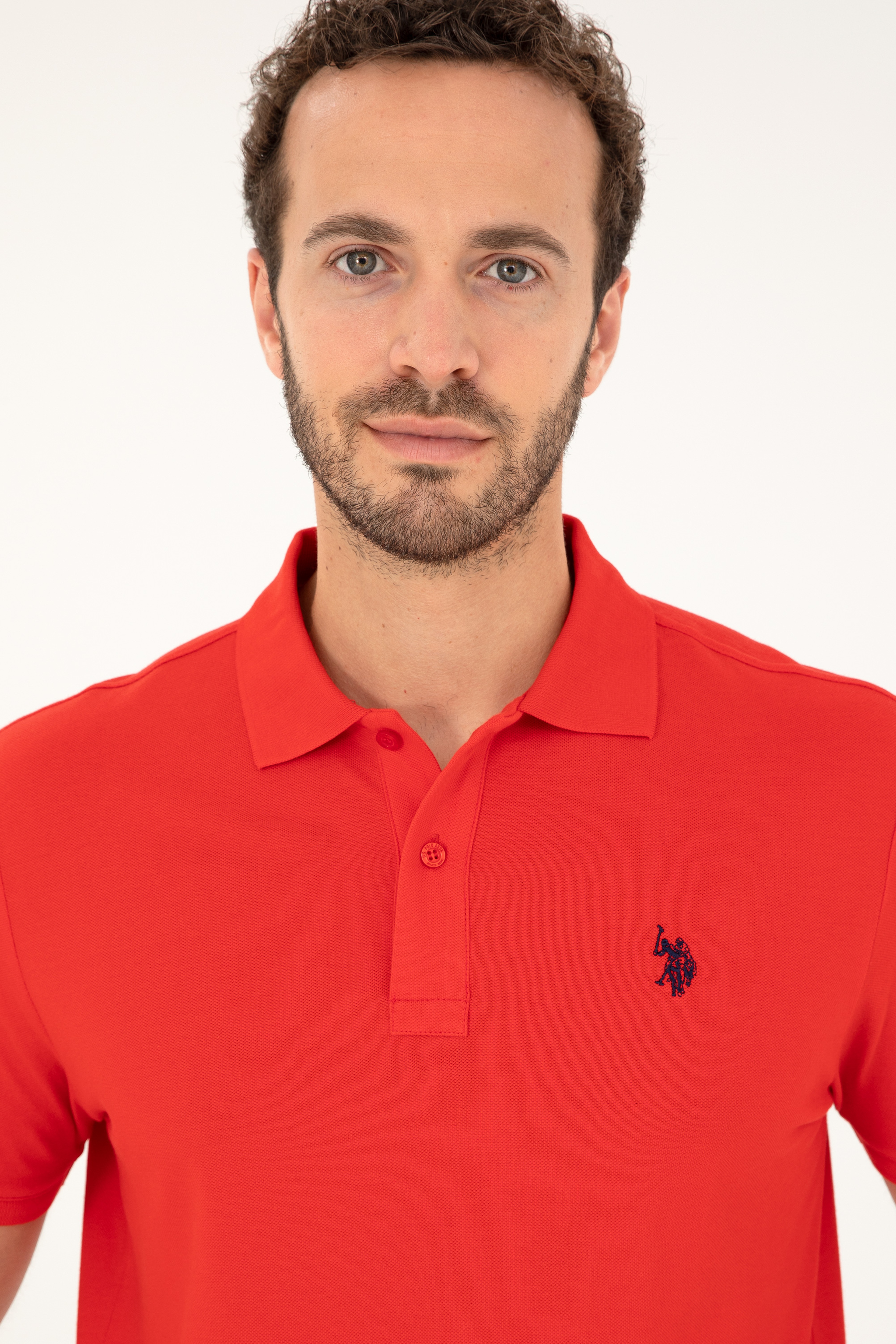 Erkek Slim Fit Polo Yaka Kırmızı Basic Tişört