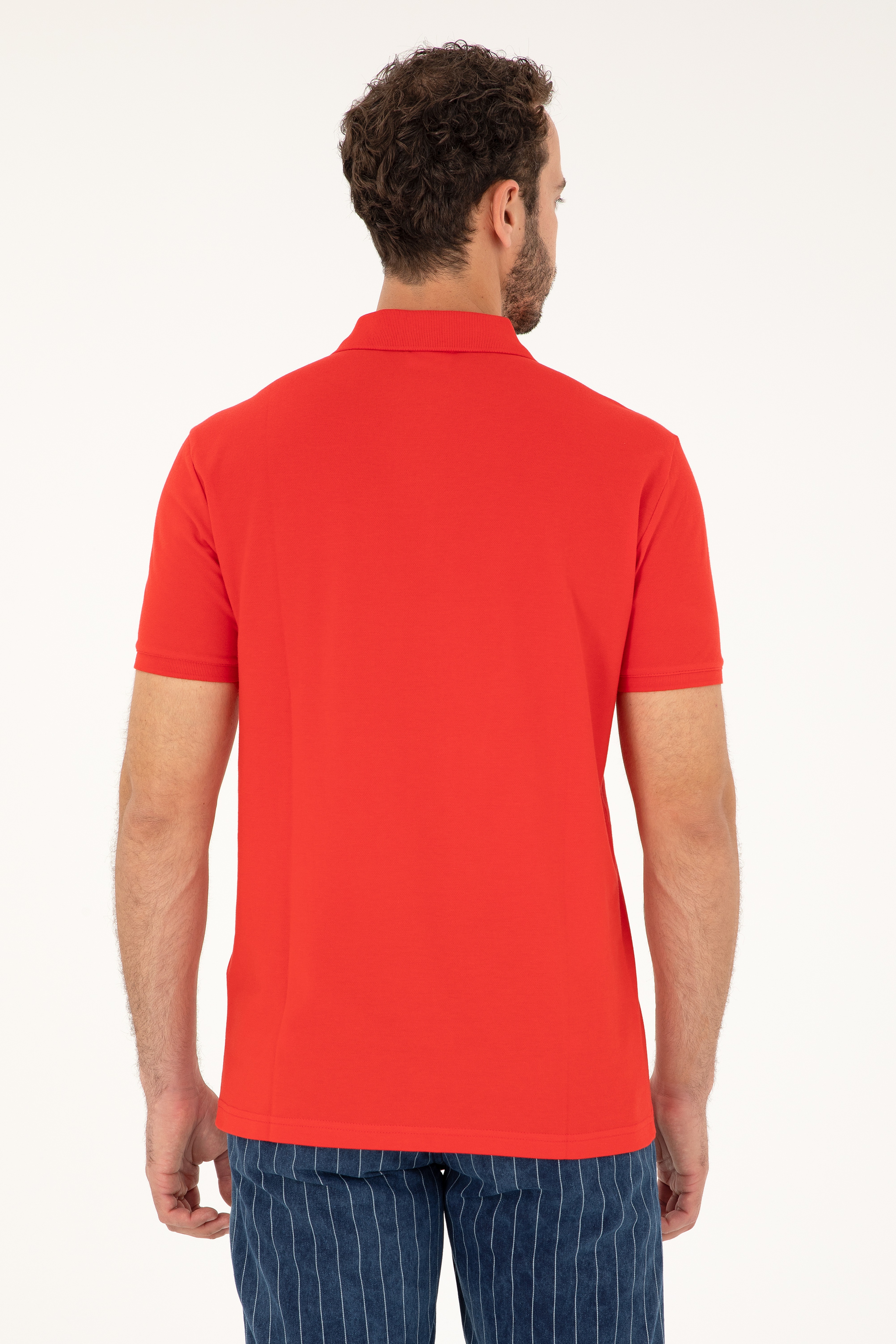 Erkek Slim Fit Polo Yaka Kırmızı Basic Tişört