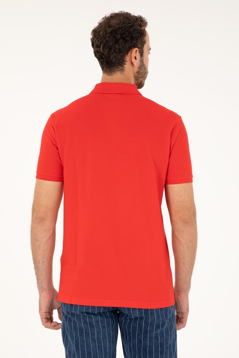 Erkek Slim Fit Polo Yaka Kırmızı Basic Tişört - 50279573111