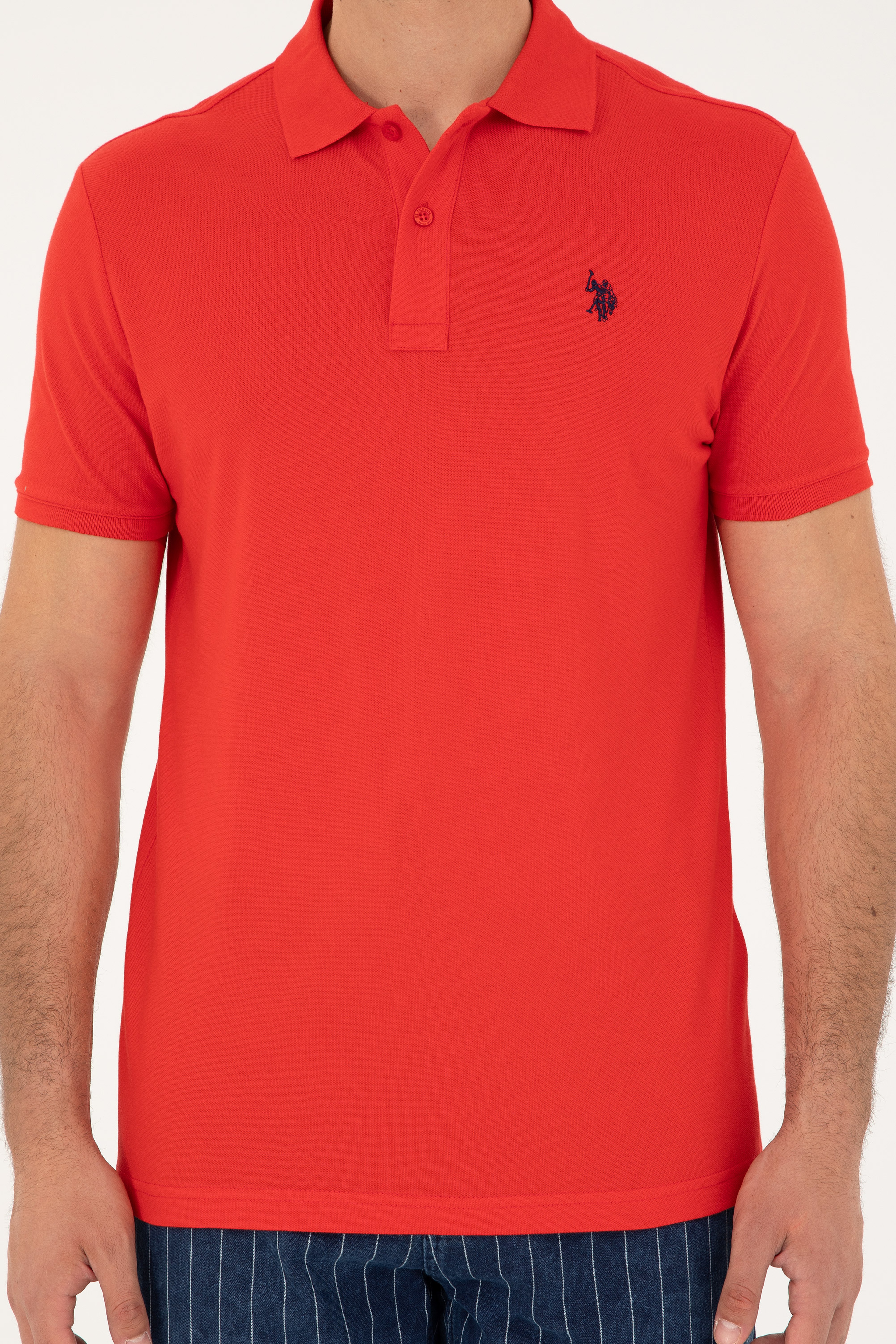 Erkek Slim Fit Polo Yaka Kırmızı Basic Tişört - Image 6