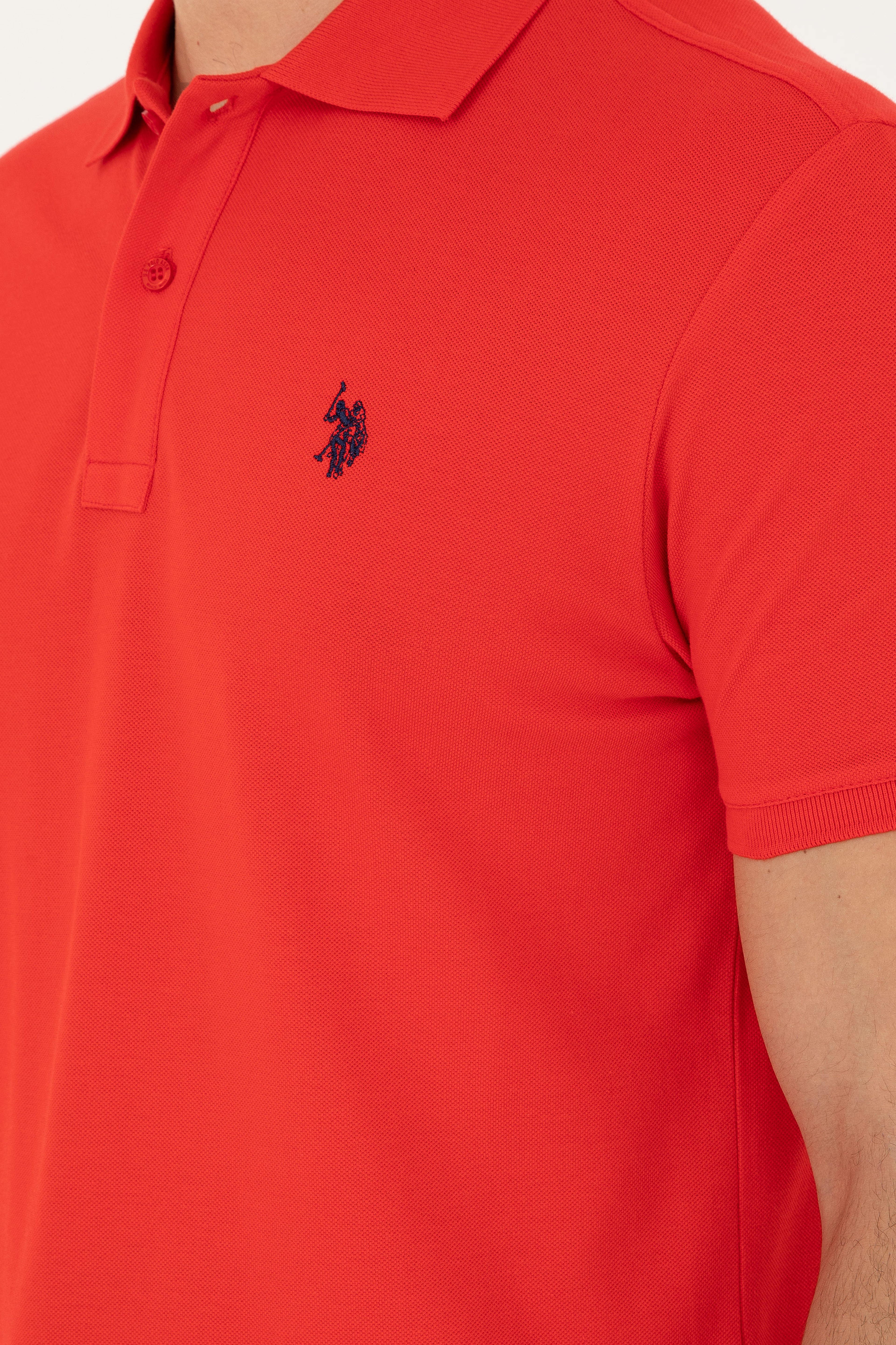 Erkek Slim Fit Polo Yaka Kırmızı Basic Tişört