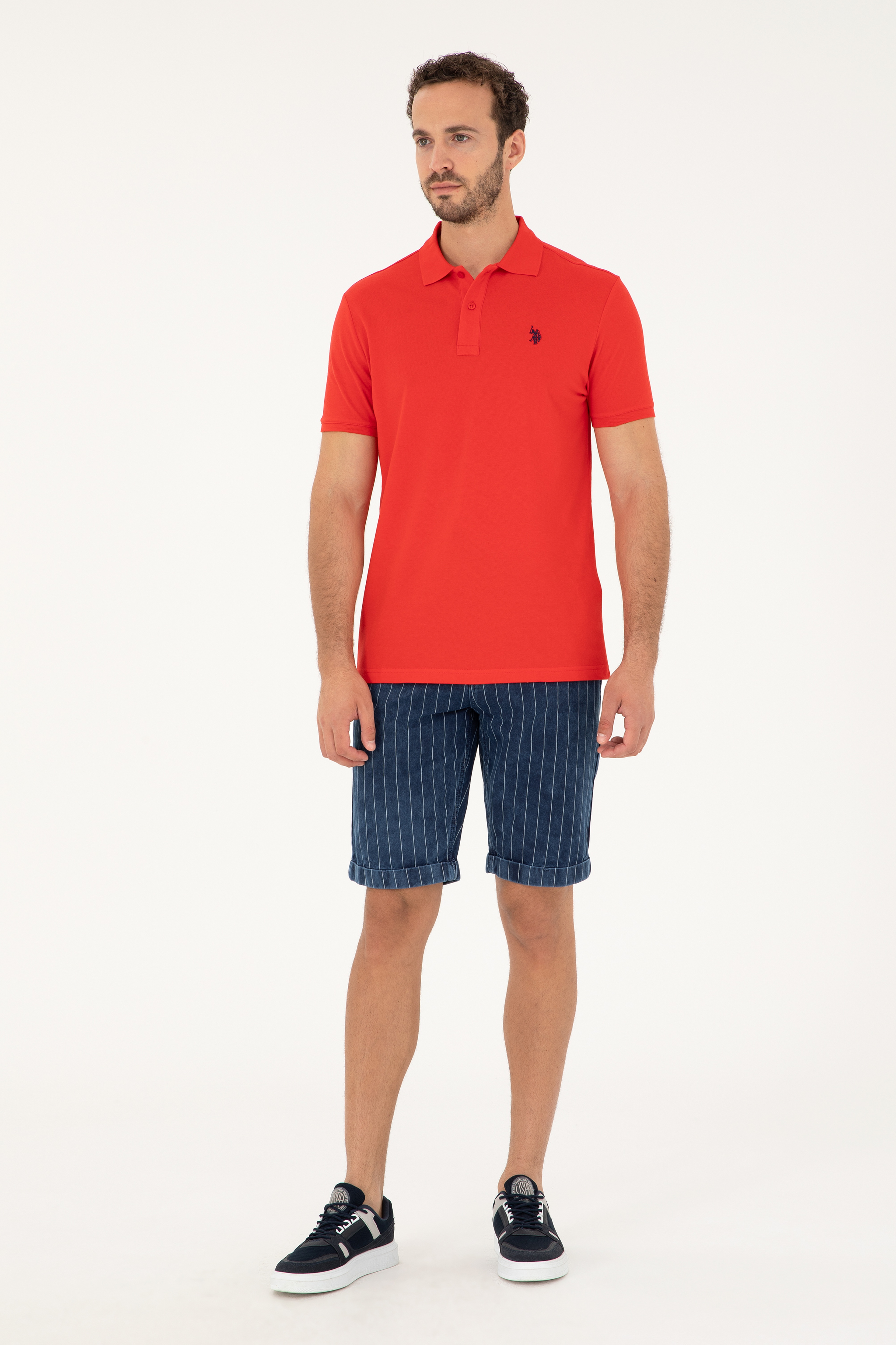 Erkek Slim Fit Polo Yaka Kırmızı Basic Tişört - Image 4