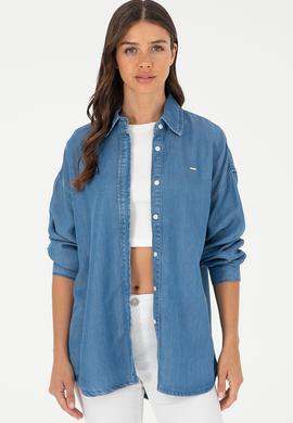 Kadın Açık Mavi Jean Gömlek - 50283538002