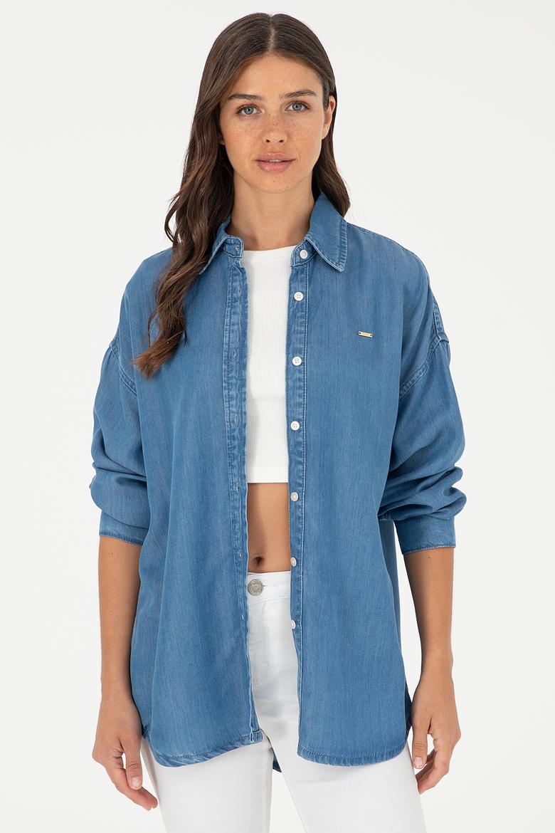 Kadın Açık Mavi Jean Gömlek