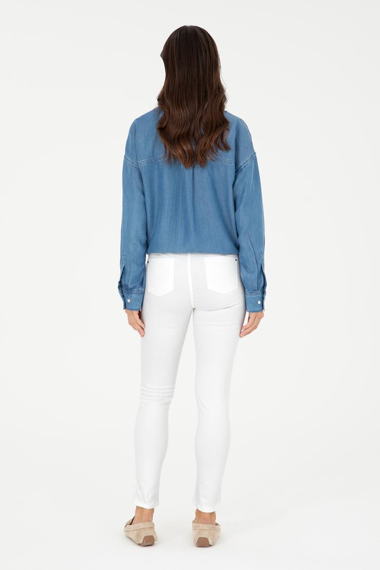 Kadın Beyaz Toothpick Fit Kanvas Pantolon - 50281692030