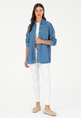 Kadın Beyaz Toothpick Fit Kanvas Pantolon - 50281692030