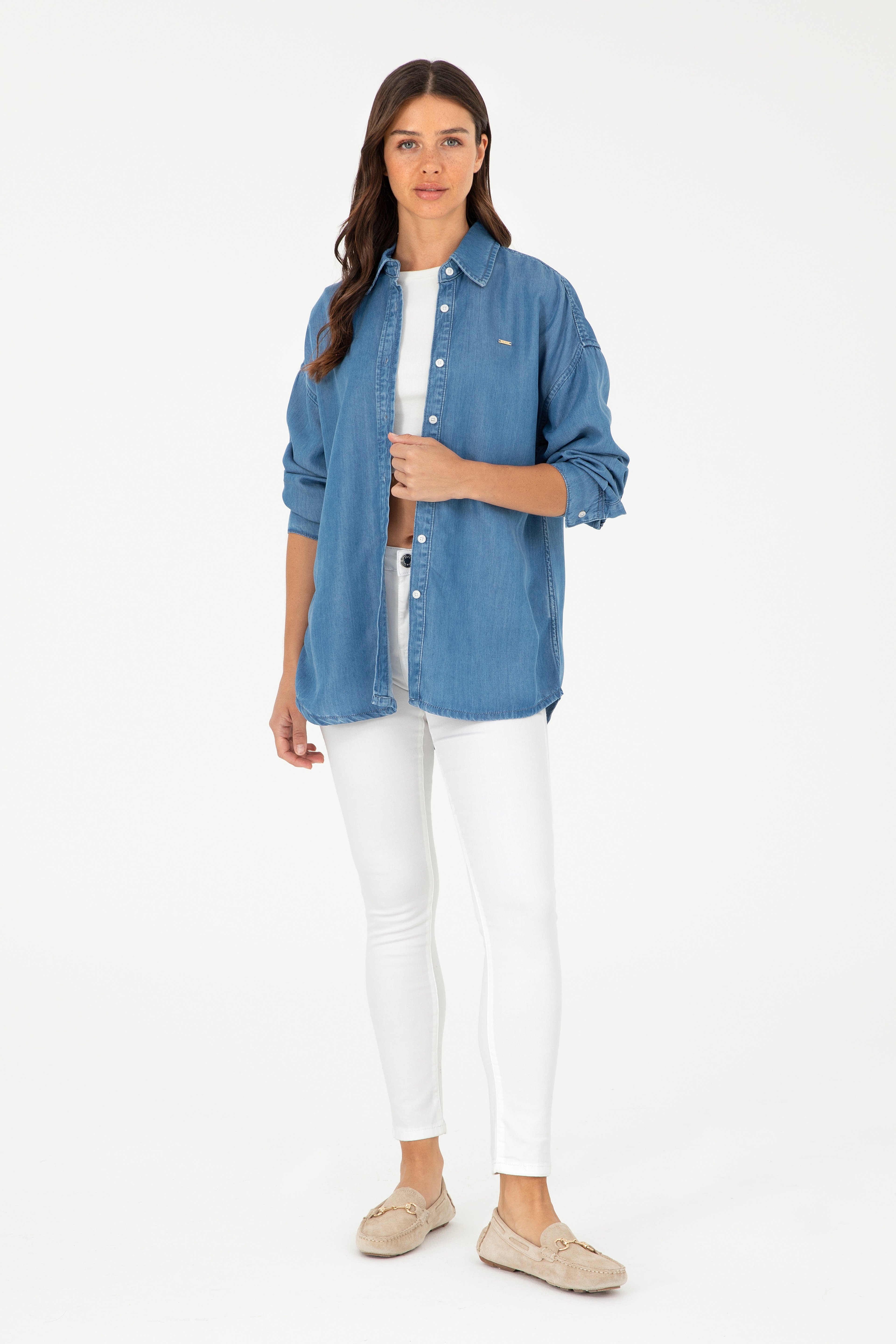 Kadın Beyaz Toothpick Fit Kanvas Pantolon - Image 1