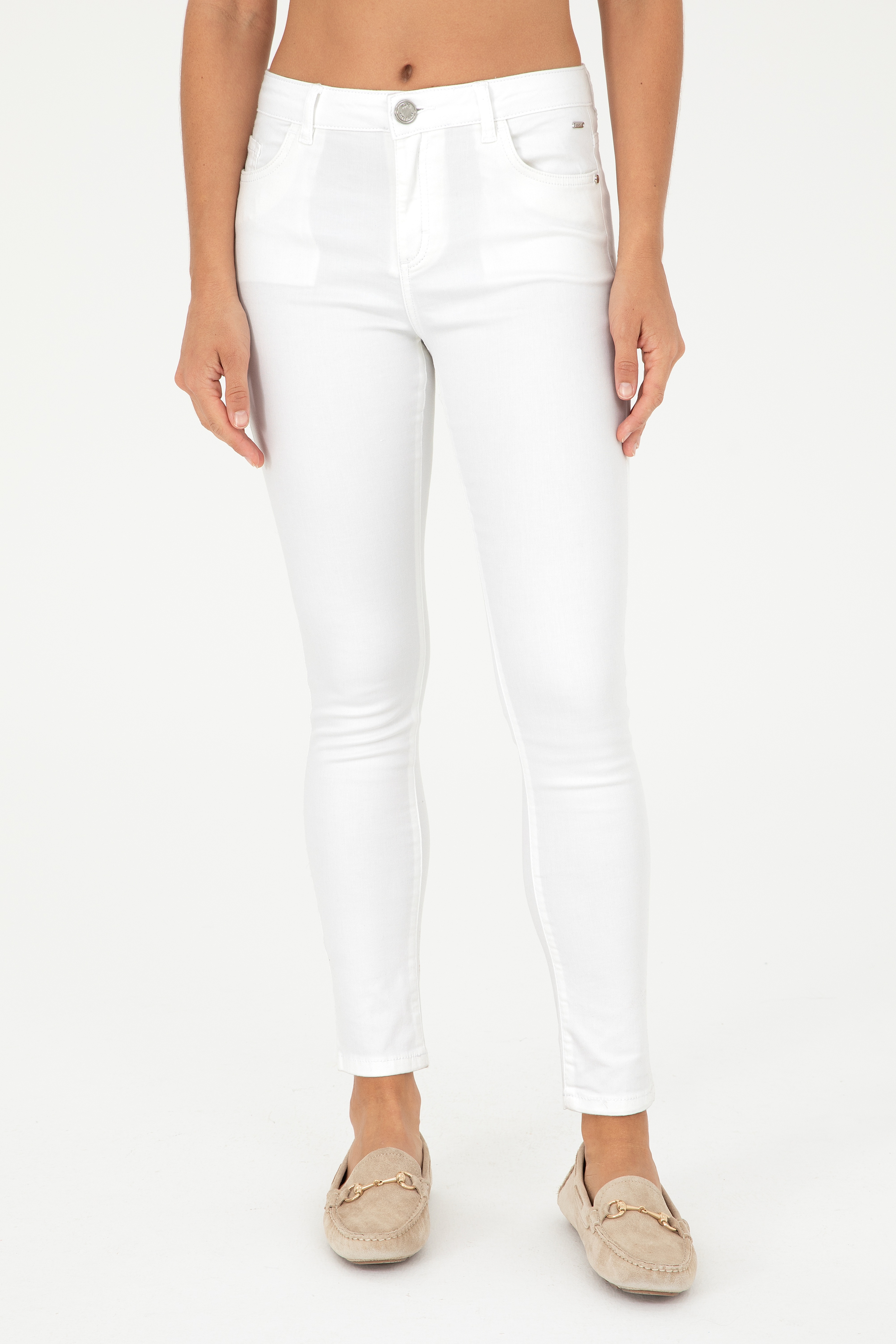 Kadın Beyaz Toothpick Fit Kanvas Pantolon - Image 2