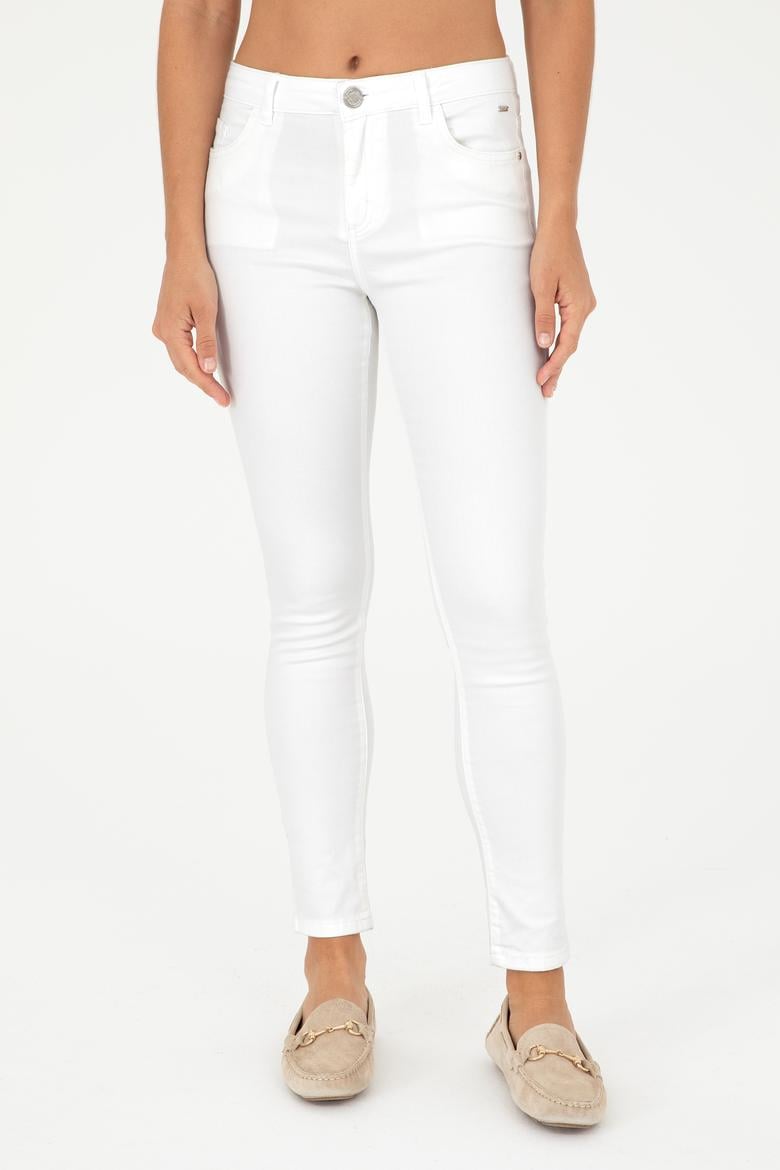Kadın Beyaz Toothpick Fit Kanvas Pantolon - 50281692030