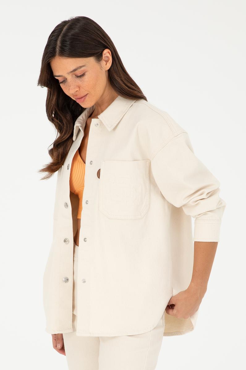 Kadın Bej Jean Gömlek